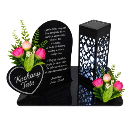 Podstawka-pod-znicz-Kochany-Tato-statuetka-serce-XXL-30cm-plus-lampion-solarny-na-Dzien- Ojca-kwiaty-rozowo-lososiowe-2